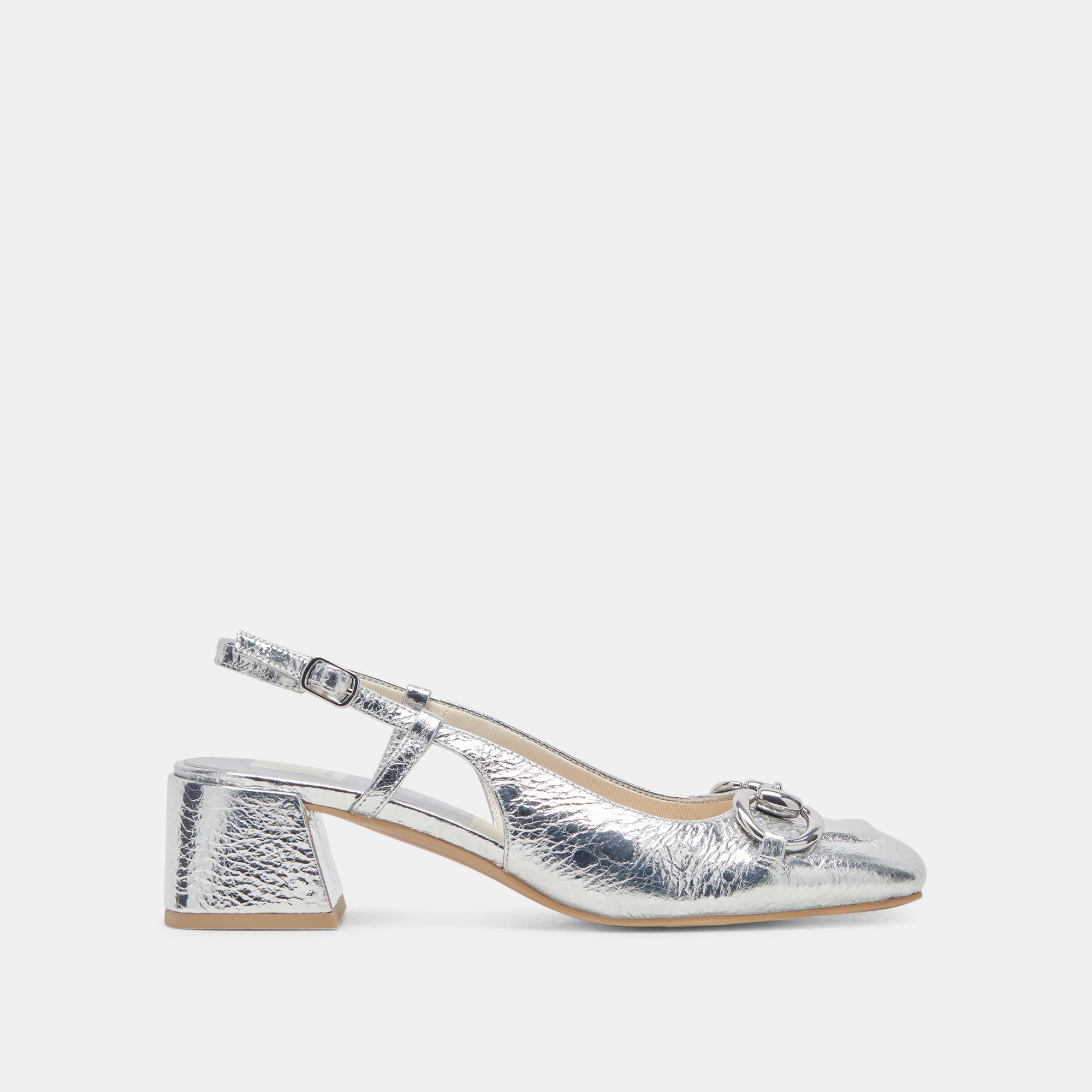 Silver Metallic Leather Ankle-Strap Pumps - CHARLES & KEITH BD