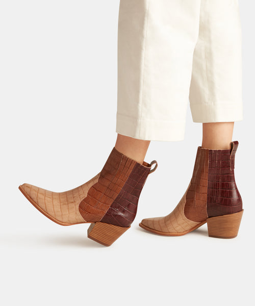 SERNA BOOTIES IN BROWN MULTI CROCO 