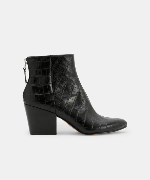 COLTYN BOOTIES IN BLACK CROCO – Dolce Vita