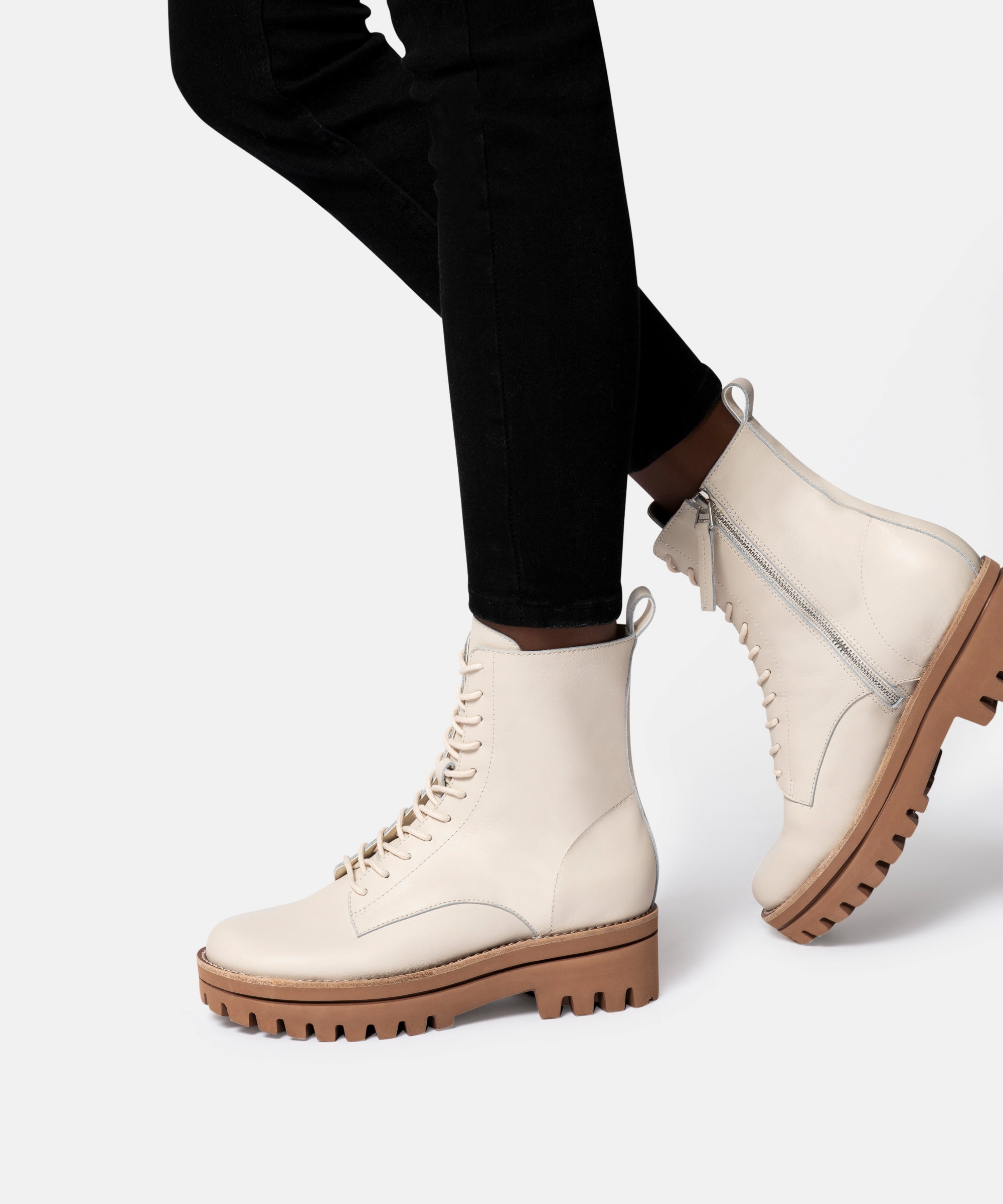 ivory leather booties