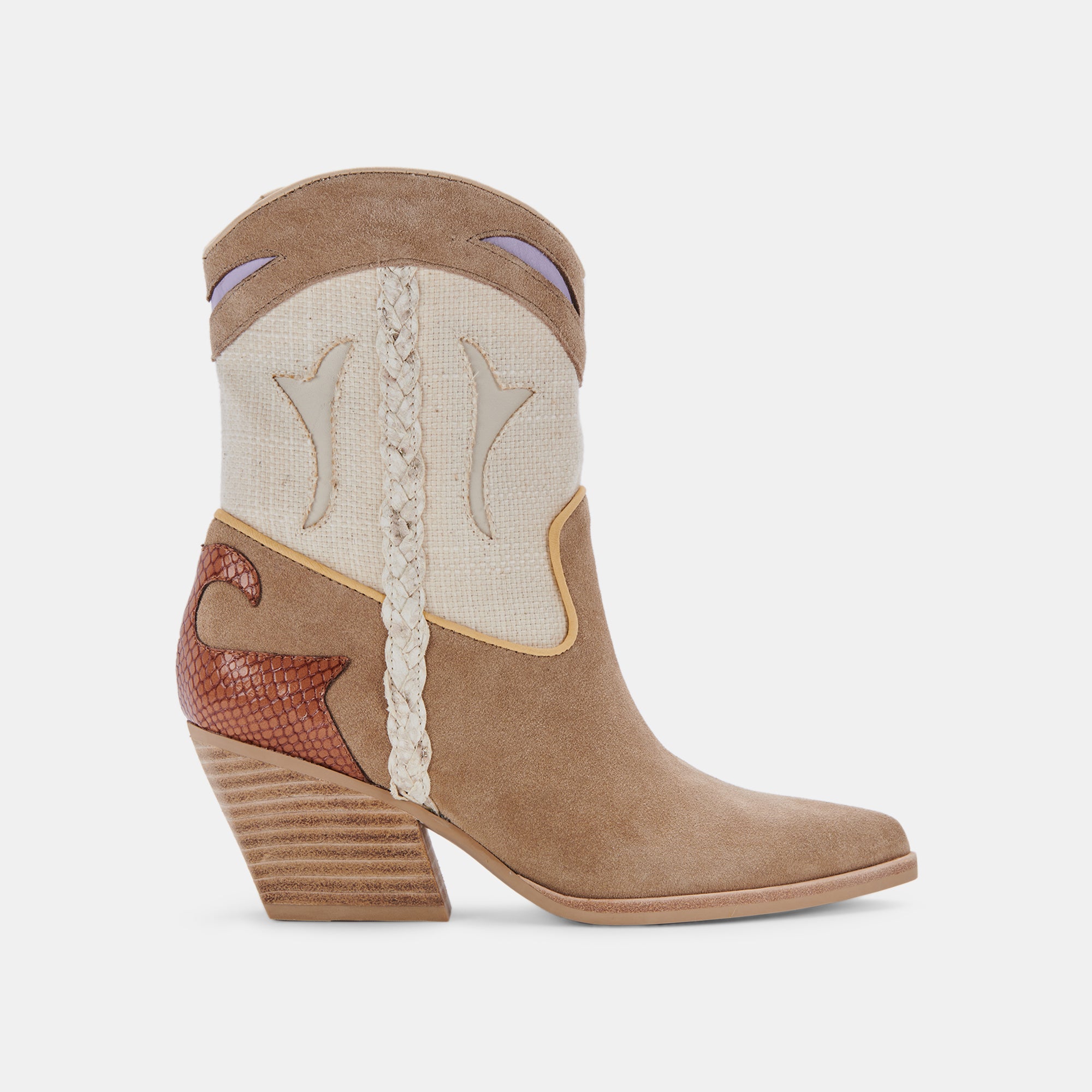 loral booties taupe multi suede