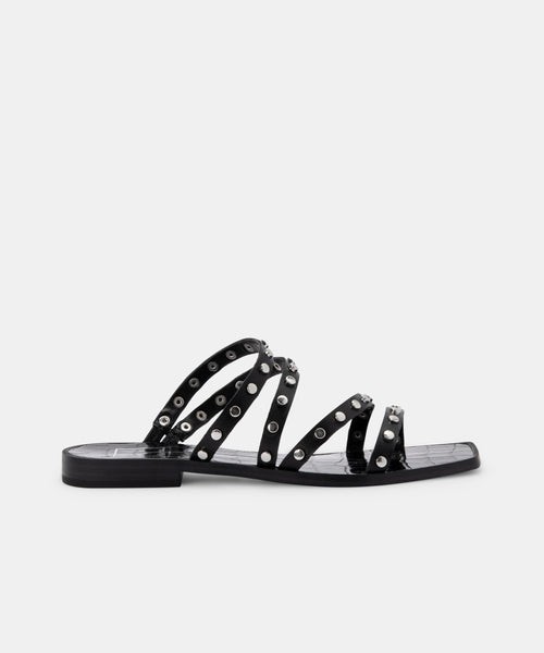 black studded slip on sandals