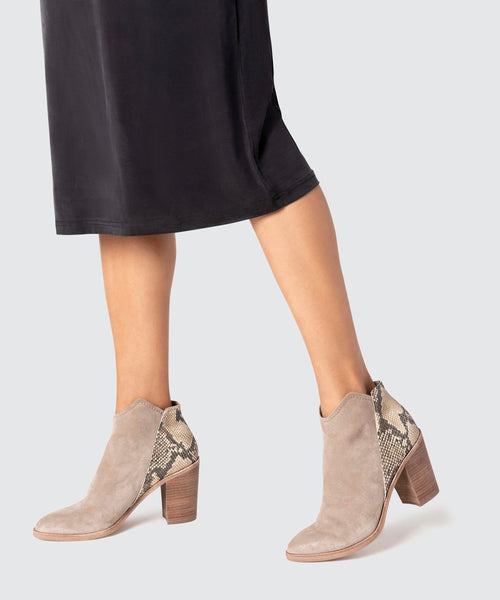 SHEP BOOTIES IN TAUPE SNAKE – Dolce Vita