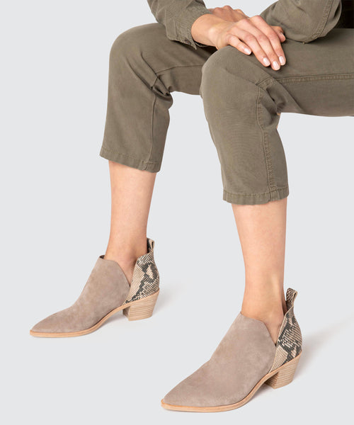 SONNI BOOTIES IN TAUPE SNAKE – Dolce Vita