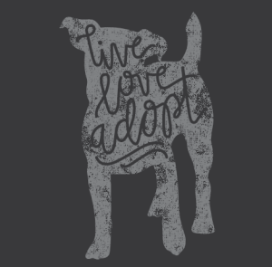 Help us to spread the word with these cool T-shirts in support of doggie adoption