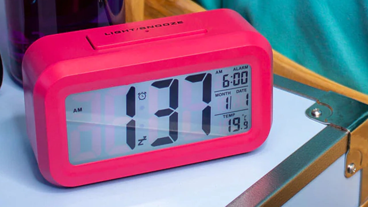 Keep track of the time at camp with easy visibility with the Gear Up Digital Alarm Clock!