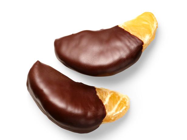 Orange slices are a delectable choice in things to cover in chocolate.