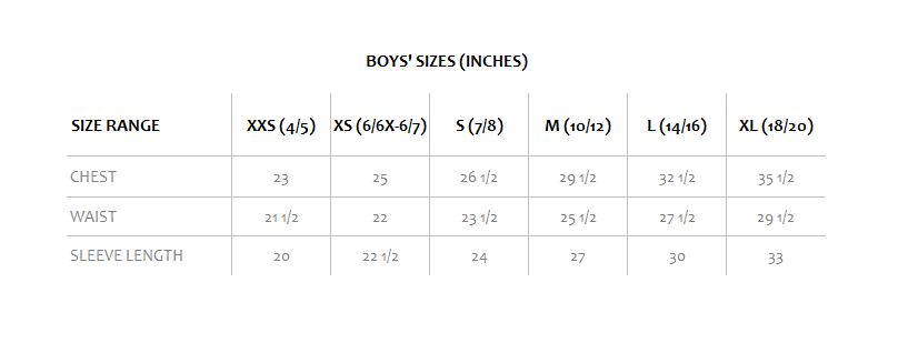 Columbia Kids Size Chart