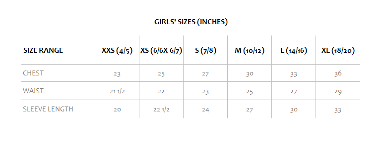Girls Columbia Size Chart
