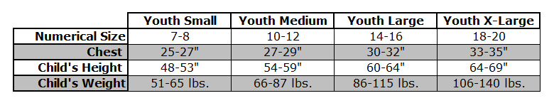 north face youth small size chart