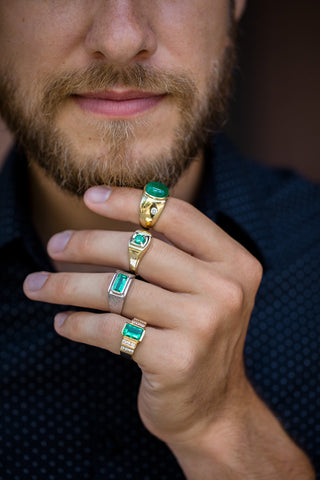 mens emerald rings, yellow gold emerald rings, mens yellow gold rings