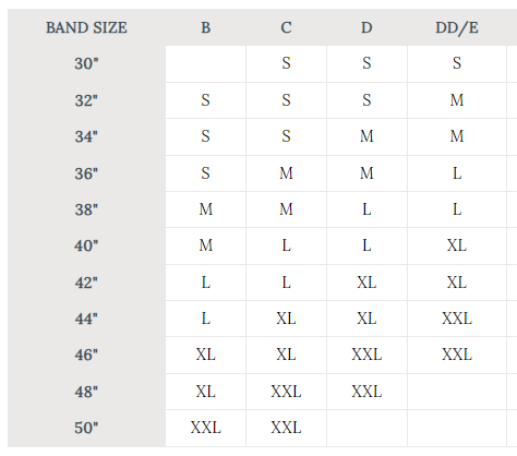 Bravado Intrigue Bra Size Chart