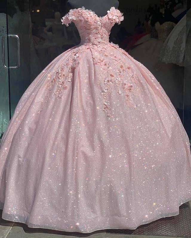 pink glitter wedding dress