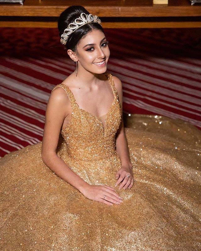 gold glitter evening gown