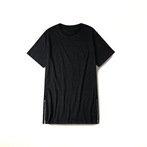 Black & White Hip Hop Zipper Longline Extra Long Streetwear T-Shirt