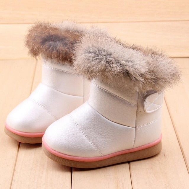 Winter PU Leather Round Toe Warm Plush Baby Girls Snow Boots Shoes