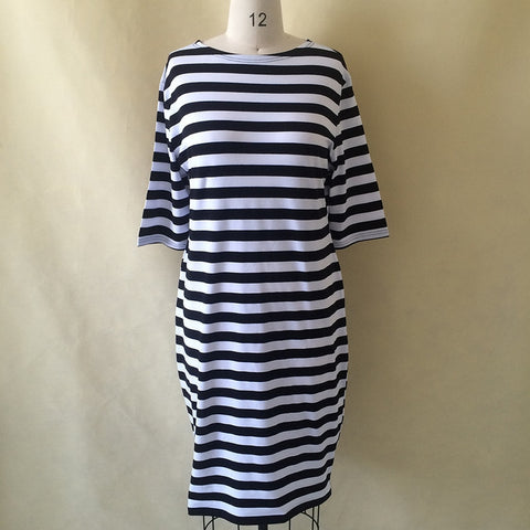 Summer White Black Striped Plus Size Belt Vestidos Dress