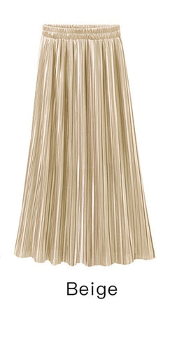 Casual Pleat Vintage High Waist Solid Women's Long Skirt