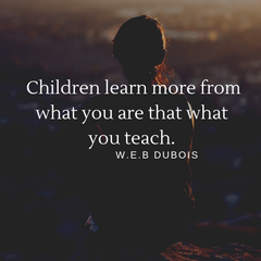Parenting quote that says, "Children learn more from what you are than who you are."