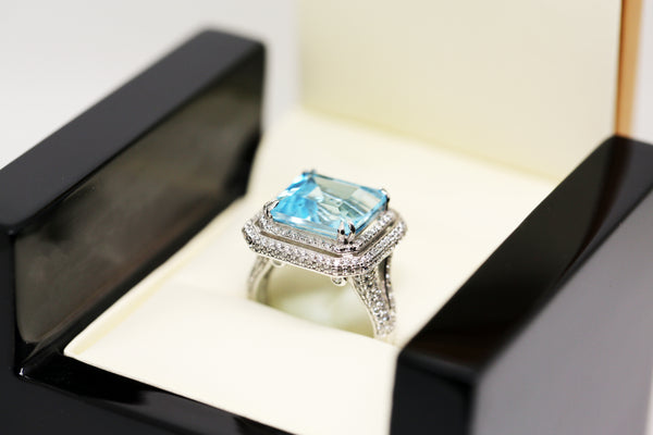 Blue Aquamarine Ring in Ring Box