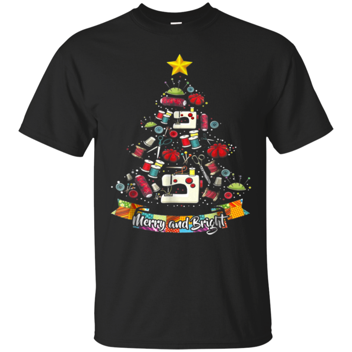 Merry And Bright Sewing Yarn Quilting Christmas Tree Shirt