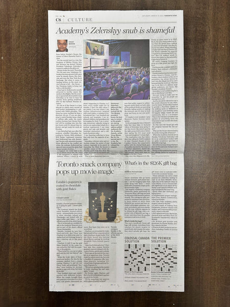 EATABLE Oscars Popcorn Featured in the Physical Print of Toronto Star (Full Page)