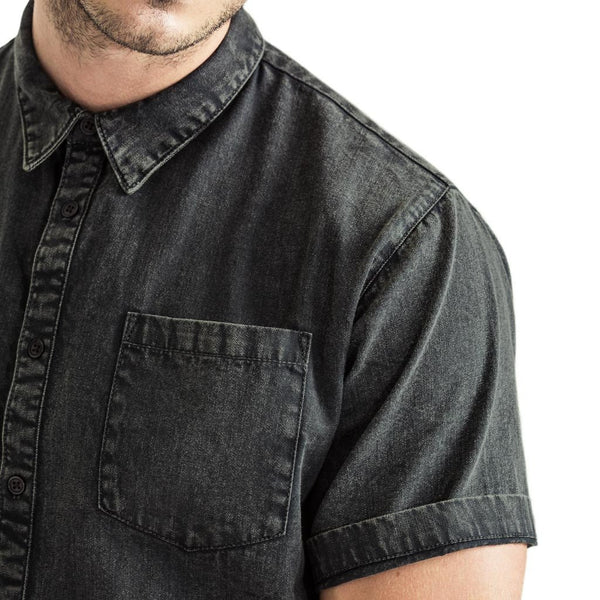 mens black denim shirt short sleeve