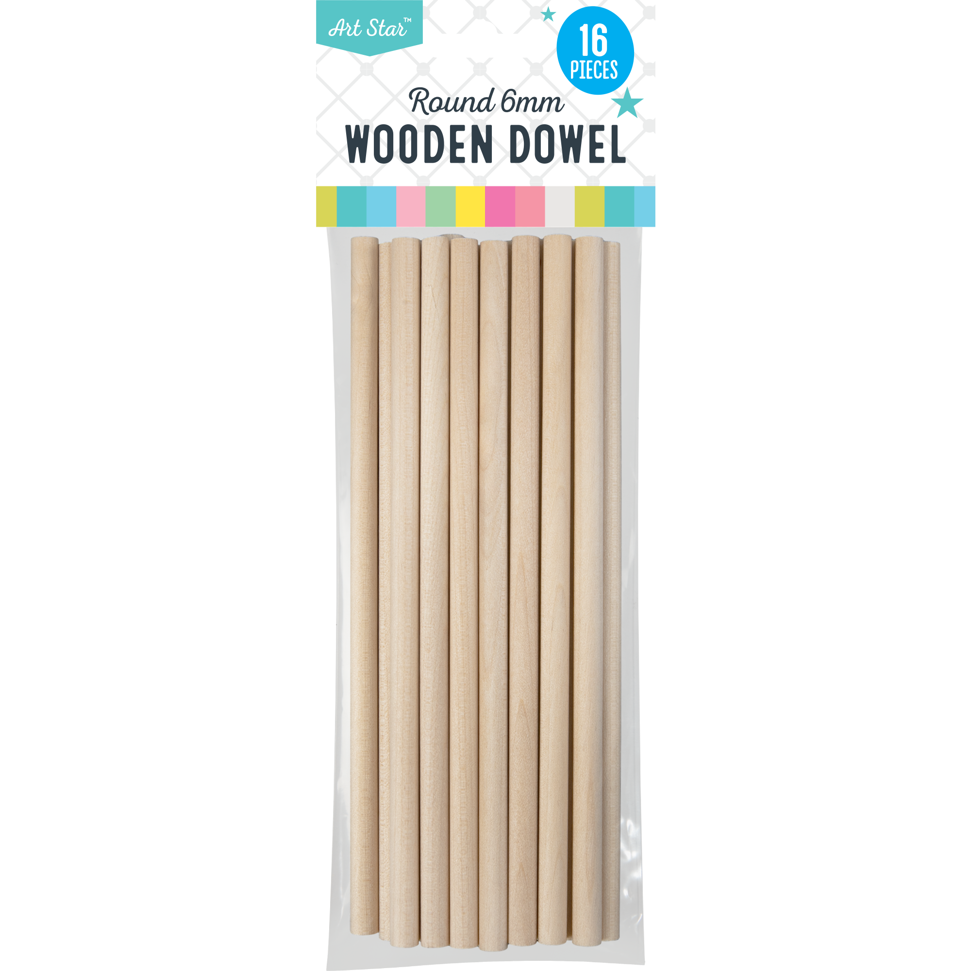 Image of Art Star Round Wooden Dowel Sticks 150mm x 6mm 16 Pieces