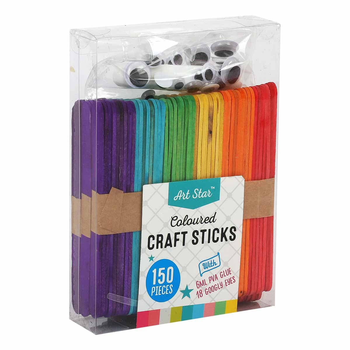 Image of Art Star Coloured Wooden Craft Sticks 150 Pieces