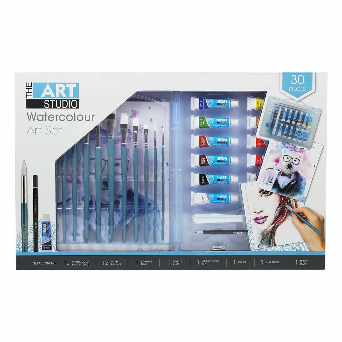 Image of The Art Studio Watercolour Art Set 30 Pieces