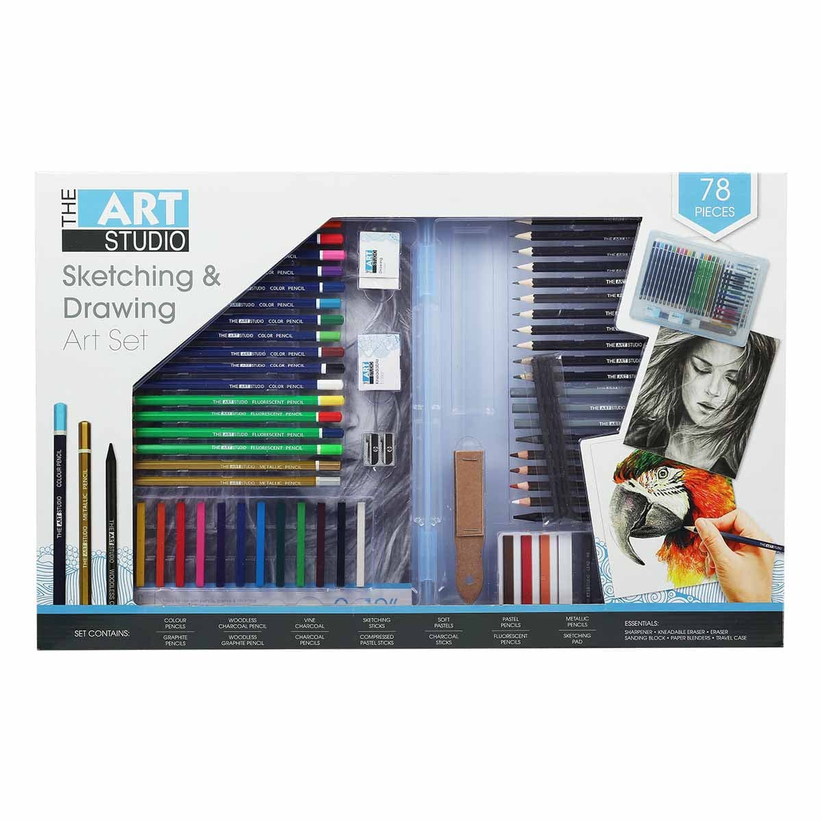 Image of The Art Studio Sketching and Drawing Art Set (78 Pieces)