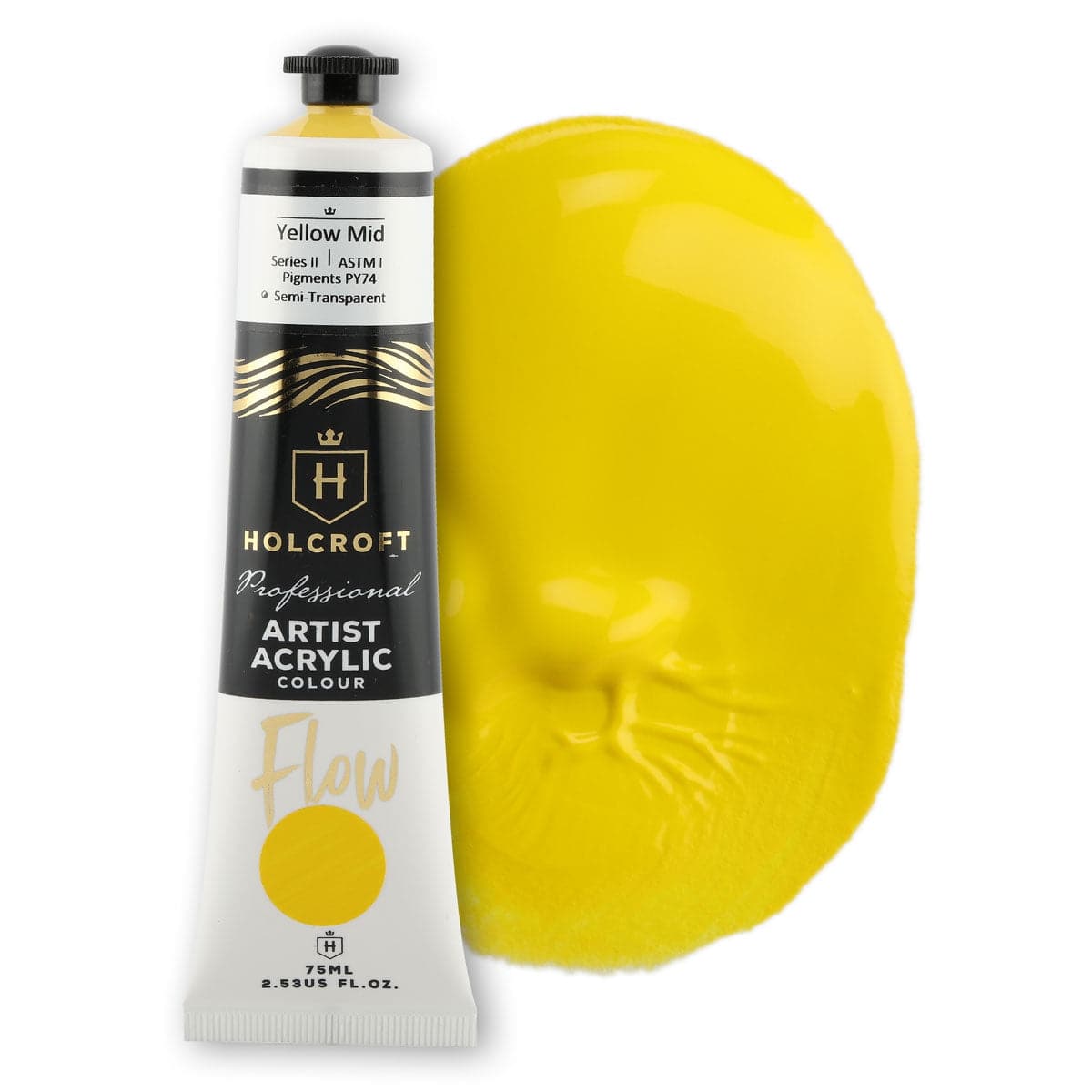 Image of Holcroft Professional Acrylic Flow Paint Yellow Mid S2 ASTM1 75ml