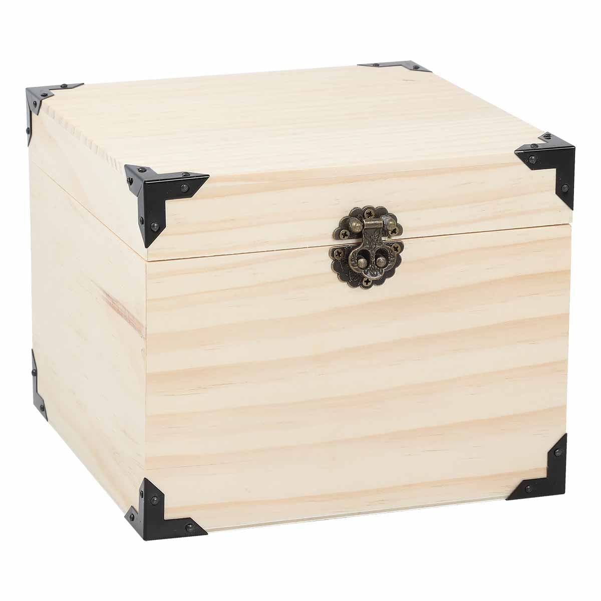 Image of Urban Crafter Pine Square Box with Metallic Corners 17 x 17 x 13cm