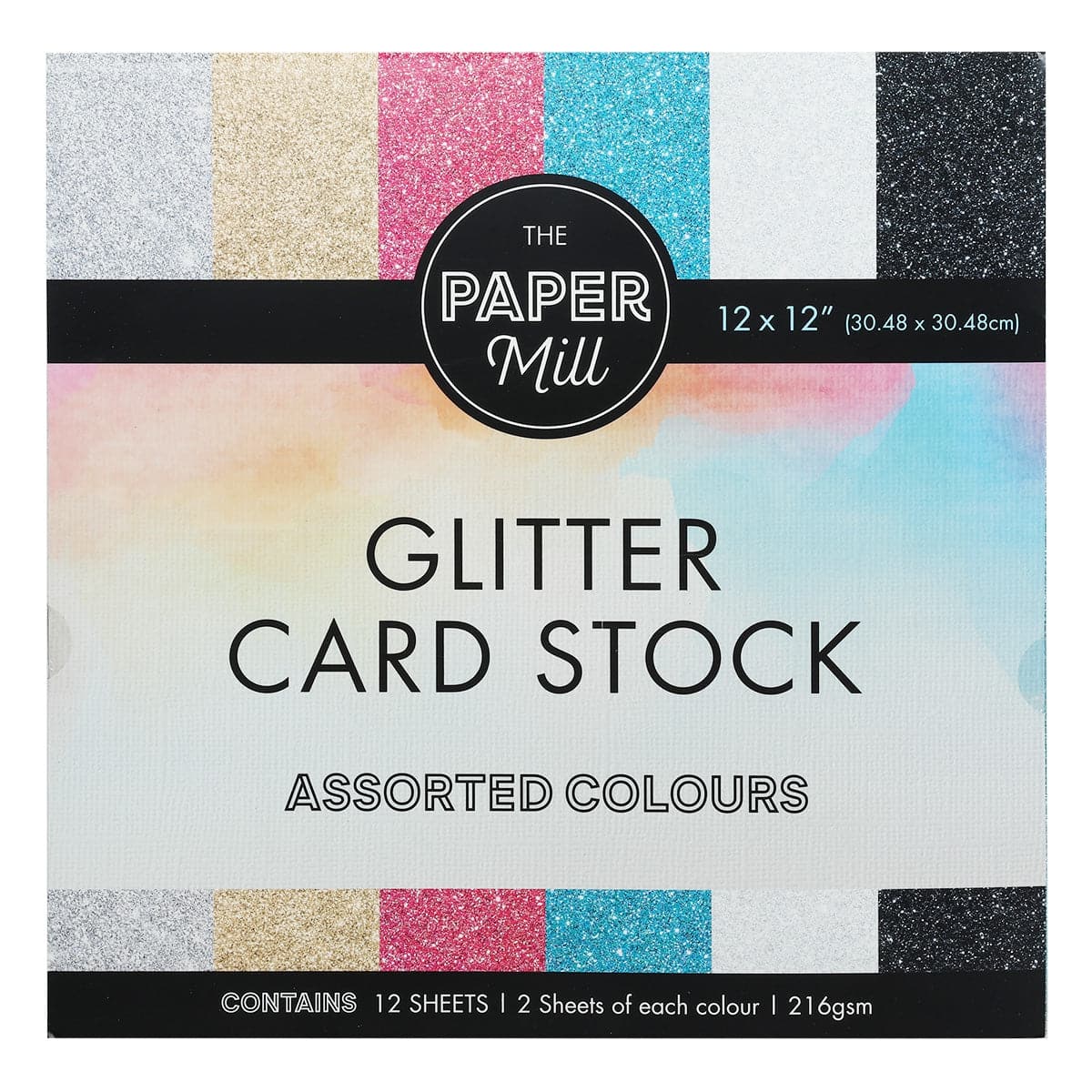 Image of The Paper Mill 216gsm Glitter Card Stock 12 Sheets 12x12 Inches
