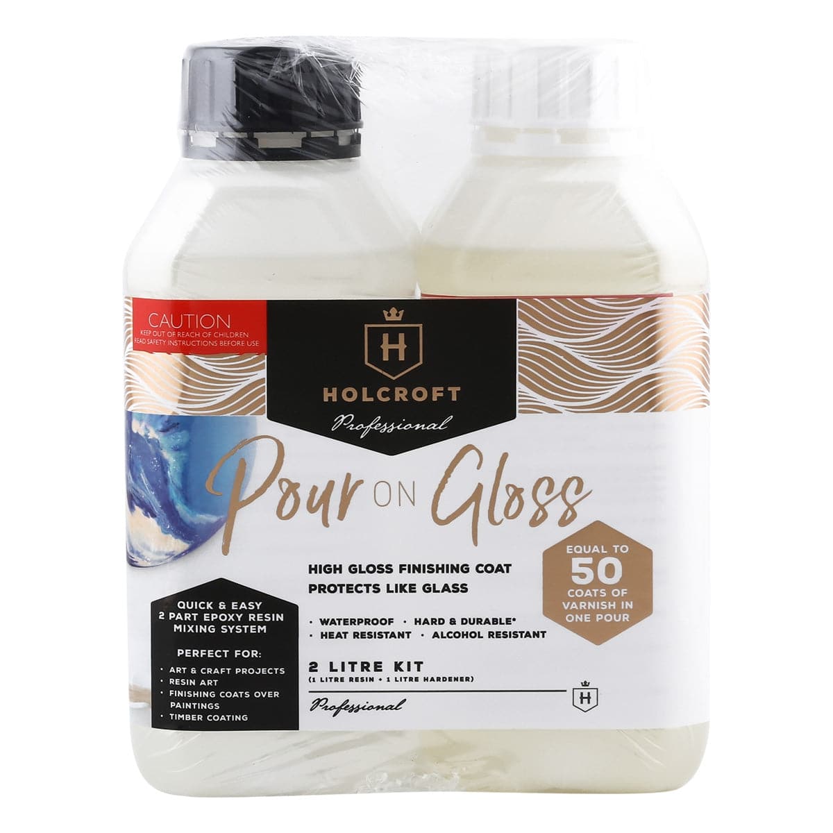 Image of Holcroft Pour On Gloss Resin Art Varnish Kit 2L Kit