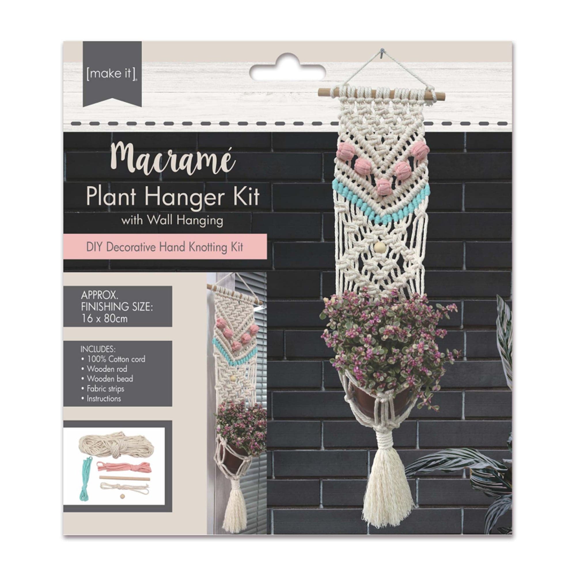 Image of Macrame Plant Hanger Kit With Wall Hanging - Cream 16X80cm