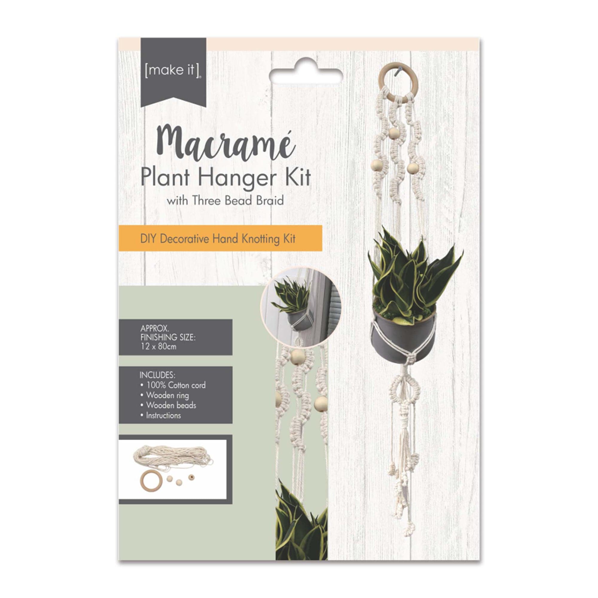 Image of Macrame Plant Hanger Kit With Three Bead Braid - Cream� 12X80cm