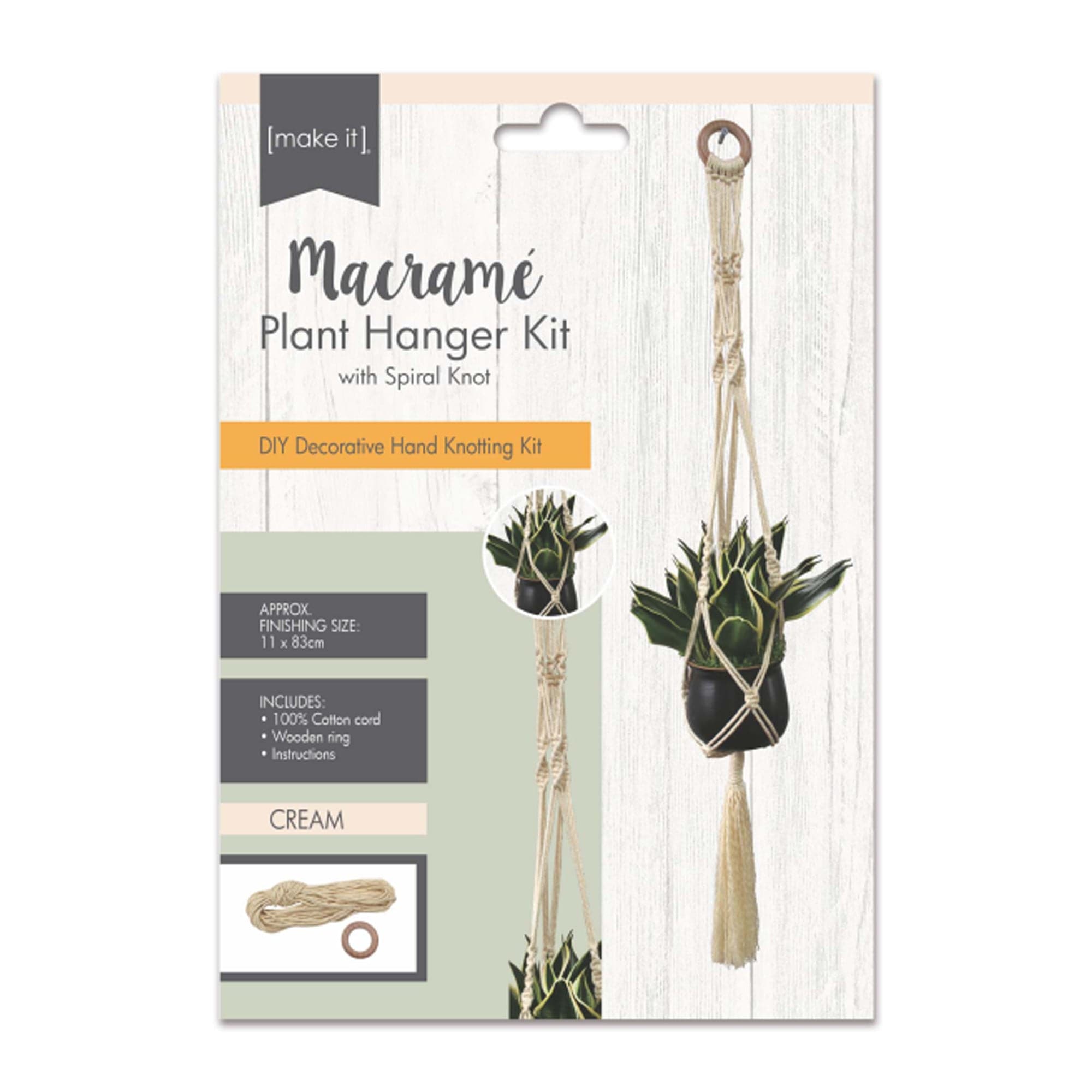 Image of Macrame Plant Hanger Kit With Spiral Knot- Cream 11X83cm