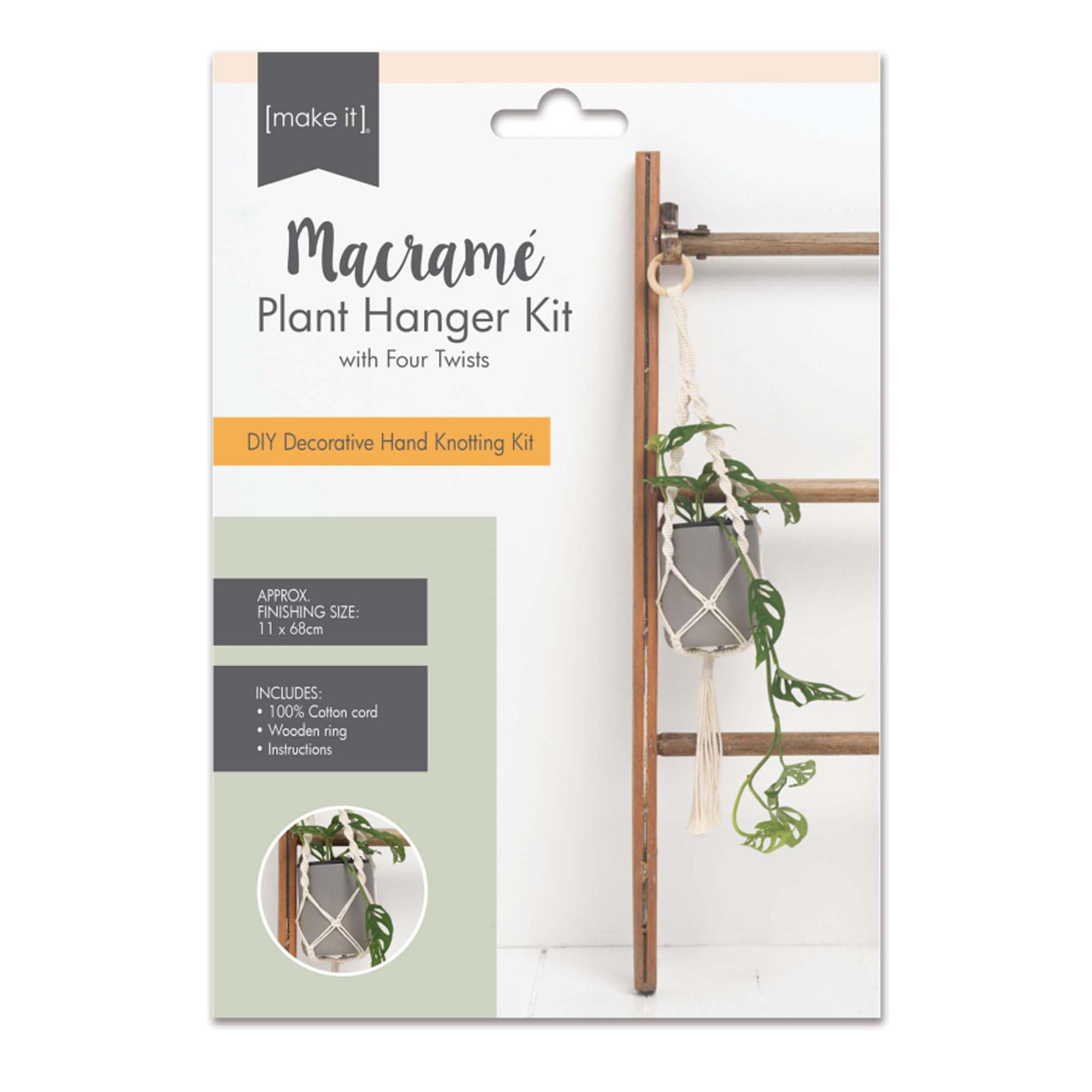 Image of Macrame Plant Hanger Kit With Four Twists - Cream 11X68cm