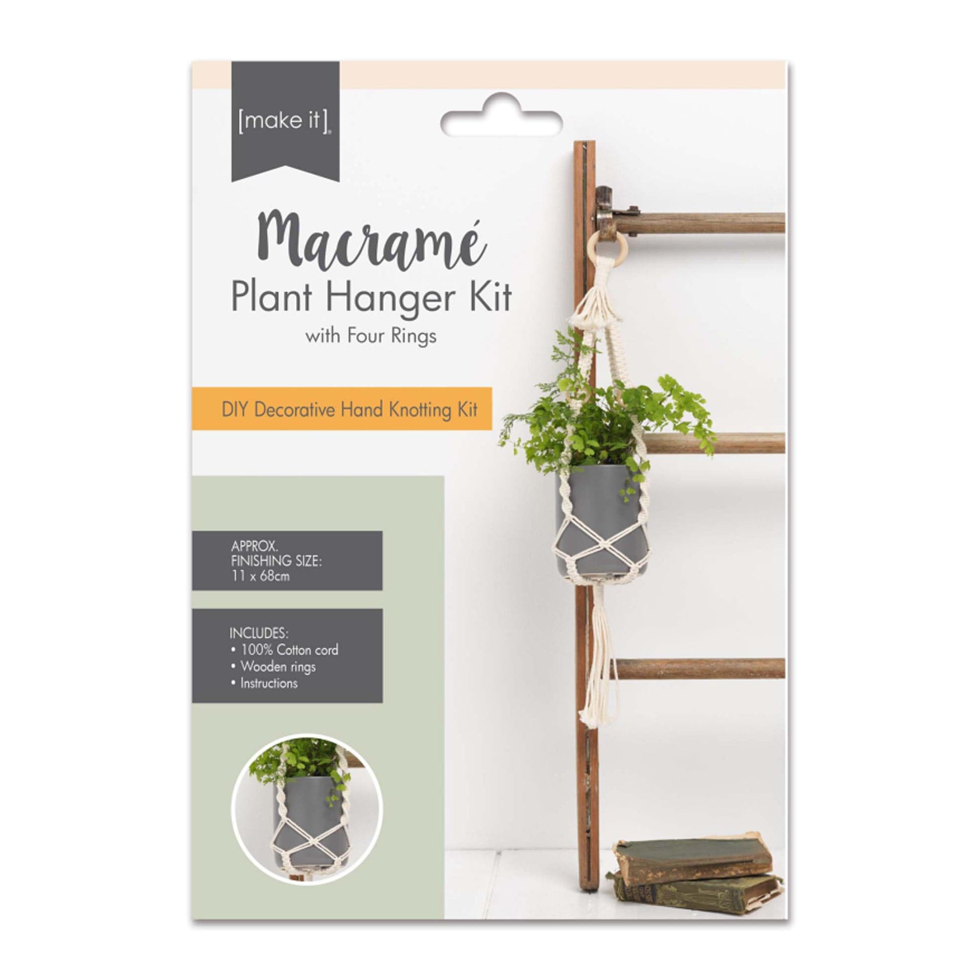 Image of Macrame Plant Hanger Kit With Four Rings - Cream 11X68cm