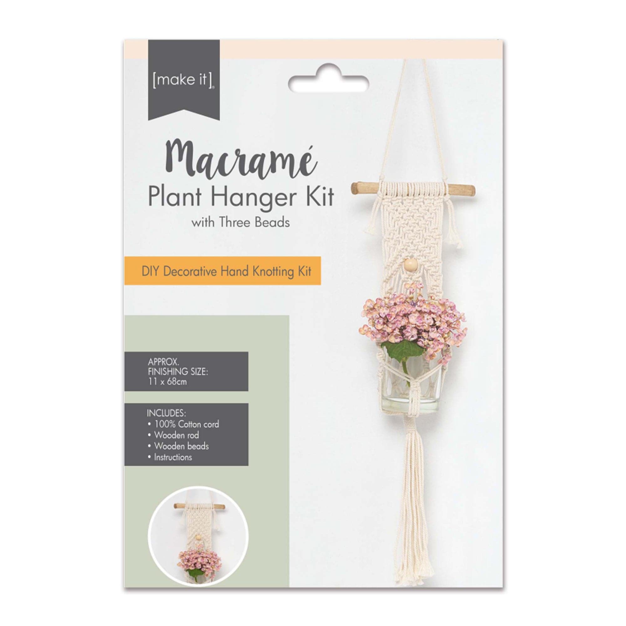 Image of Macrame Plant Hanger Kit With Three Beads - Cream 11X68cm