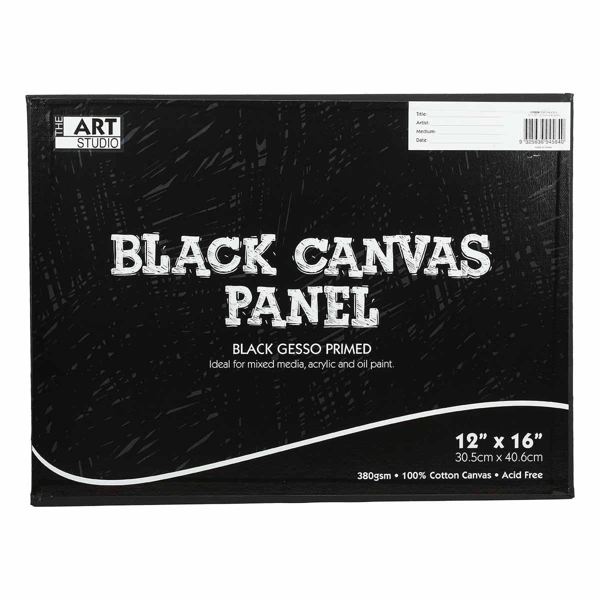 Image of The Art Studio12 x 16 Inch Black Canvas Panel 30.48 x 40.64cm