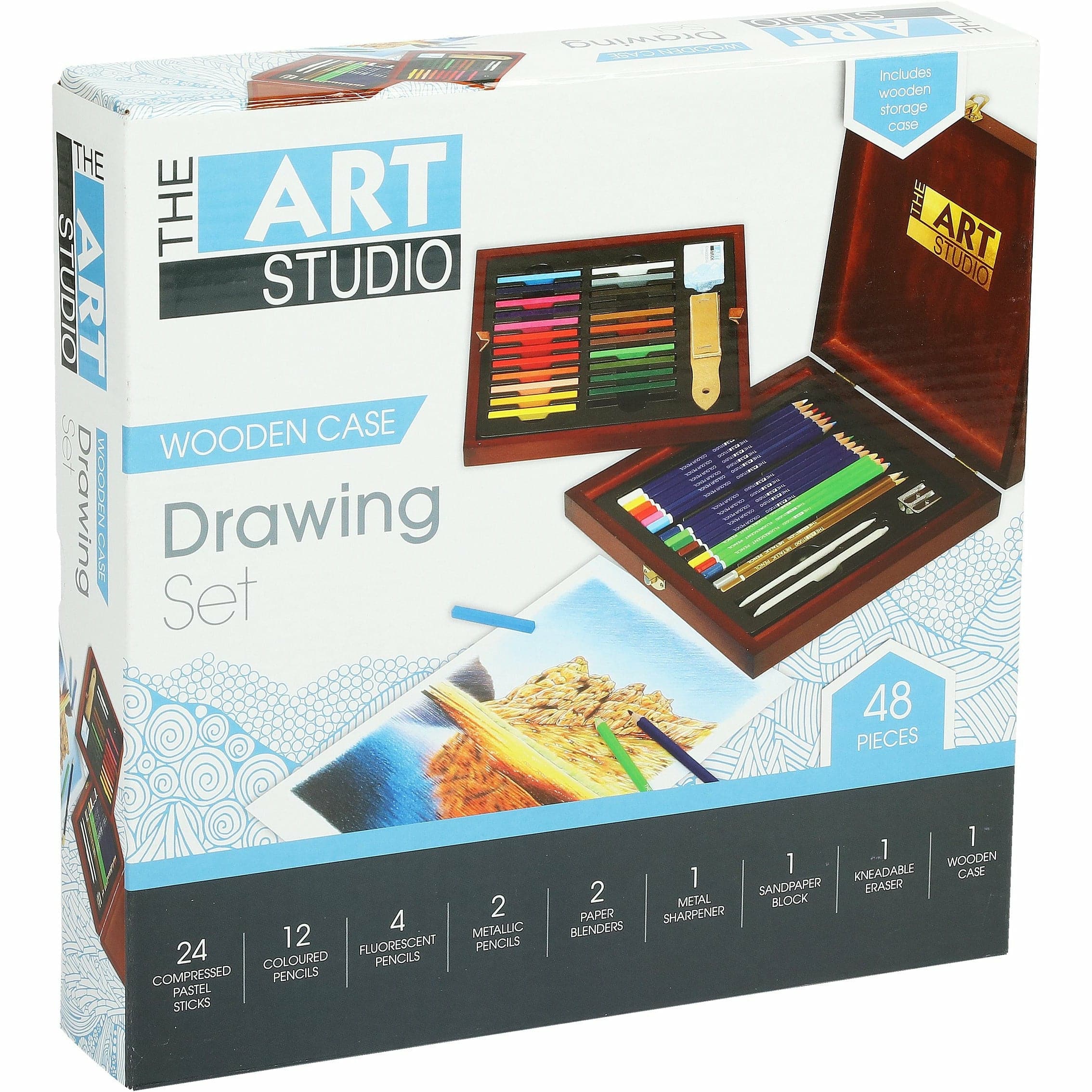 Image of The Art Studio Drawing Set In Wooden Case (48 Pieces)