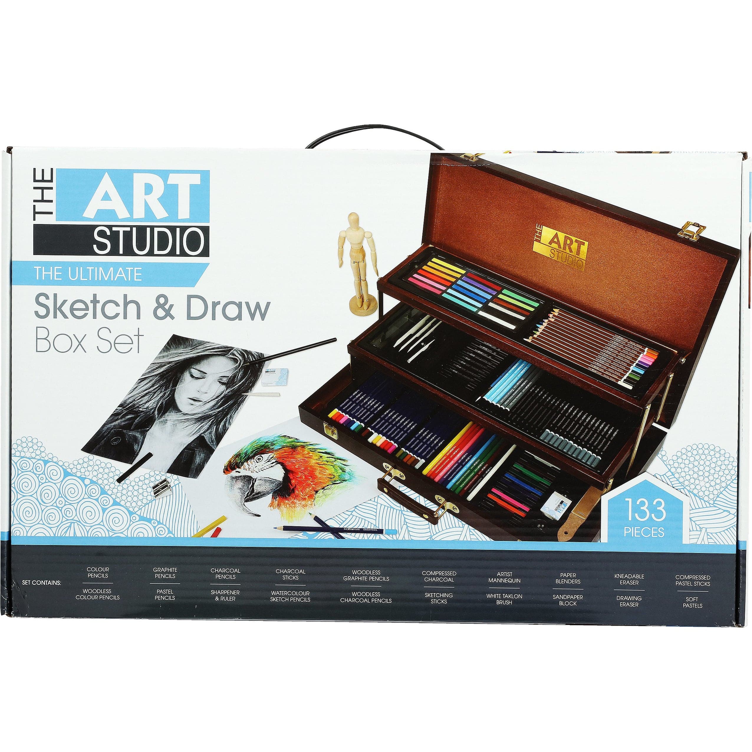 Image of The Art Studio Sketch & Draw Set in Wooden Case (133 Pieces)