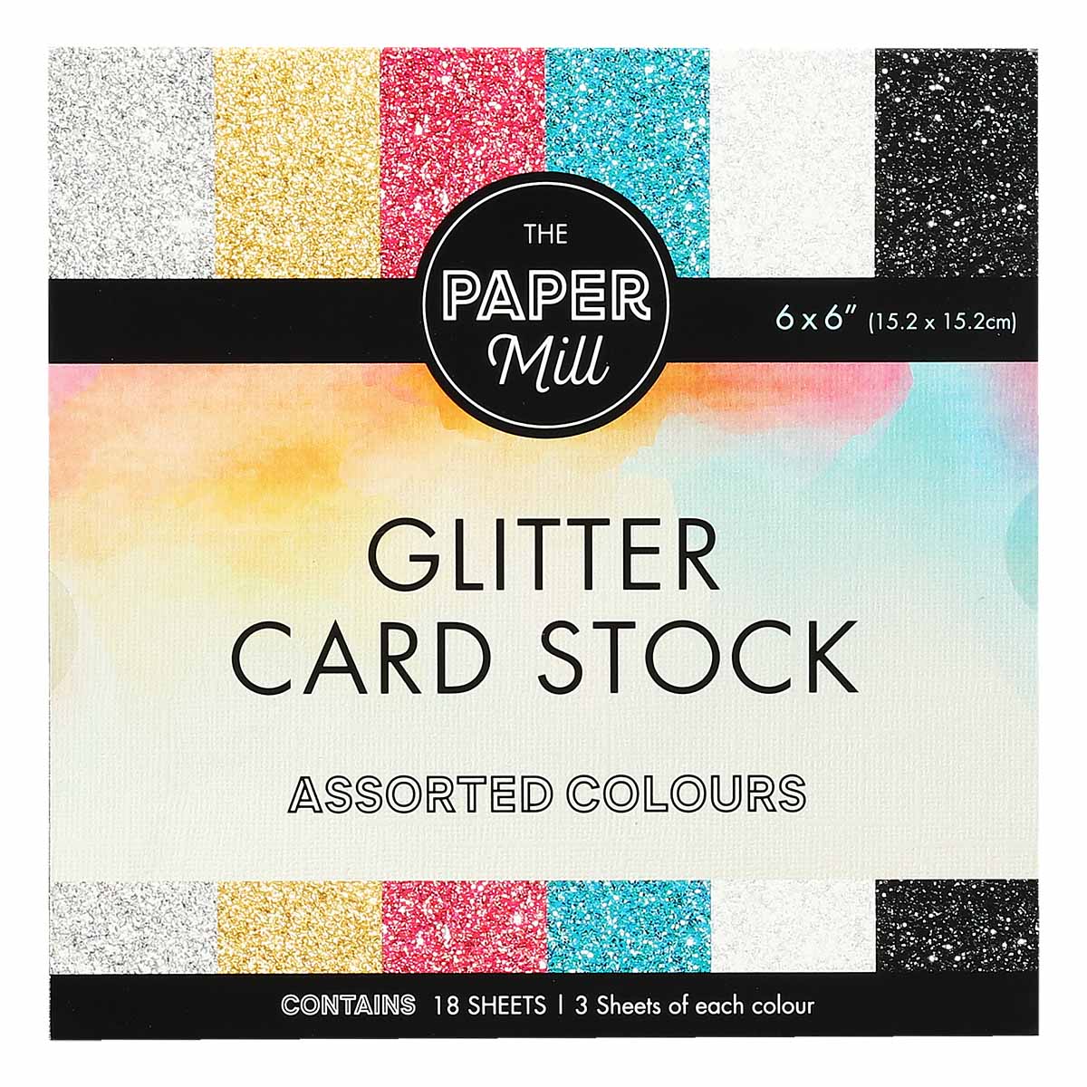 Image of The Paper Mill 6 x 6 Inch Glitter Card Stock 18 Sheets Assorted Colours