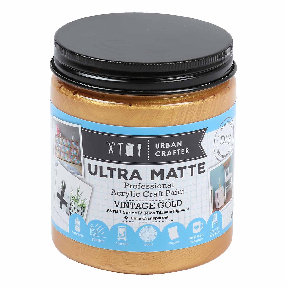 Image of Urban Crafter Ultra Matte Acrylic Paint 250ml Vintage Gold S4 ASTM1 Semi-Transparent