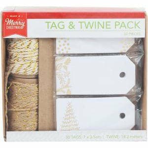 Image of Make A Merry Christmas Tag And Twine - Gold 32Pc