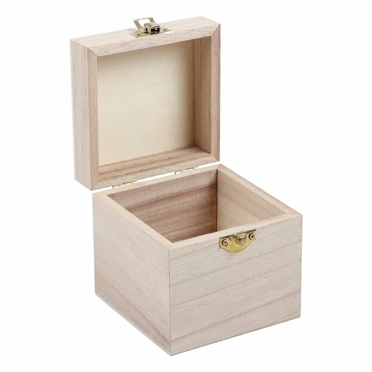 Image of Wooden Cube Box with Latch 9.8cm x 9.8cm x 7.6cm