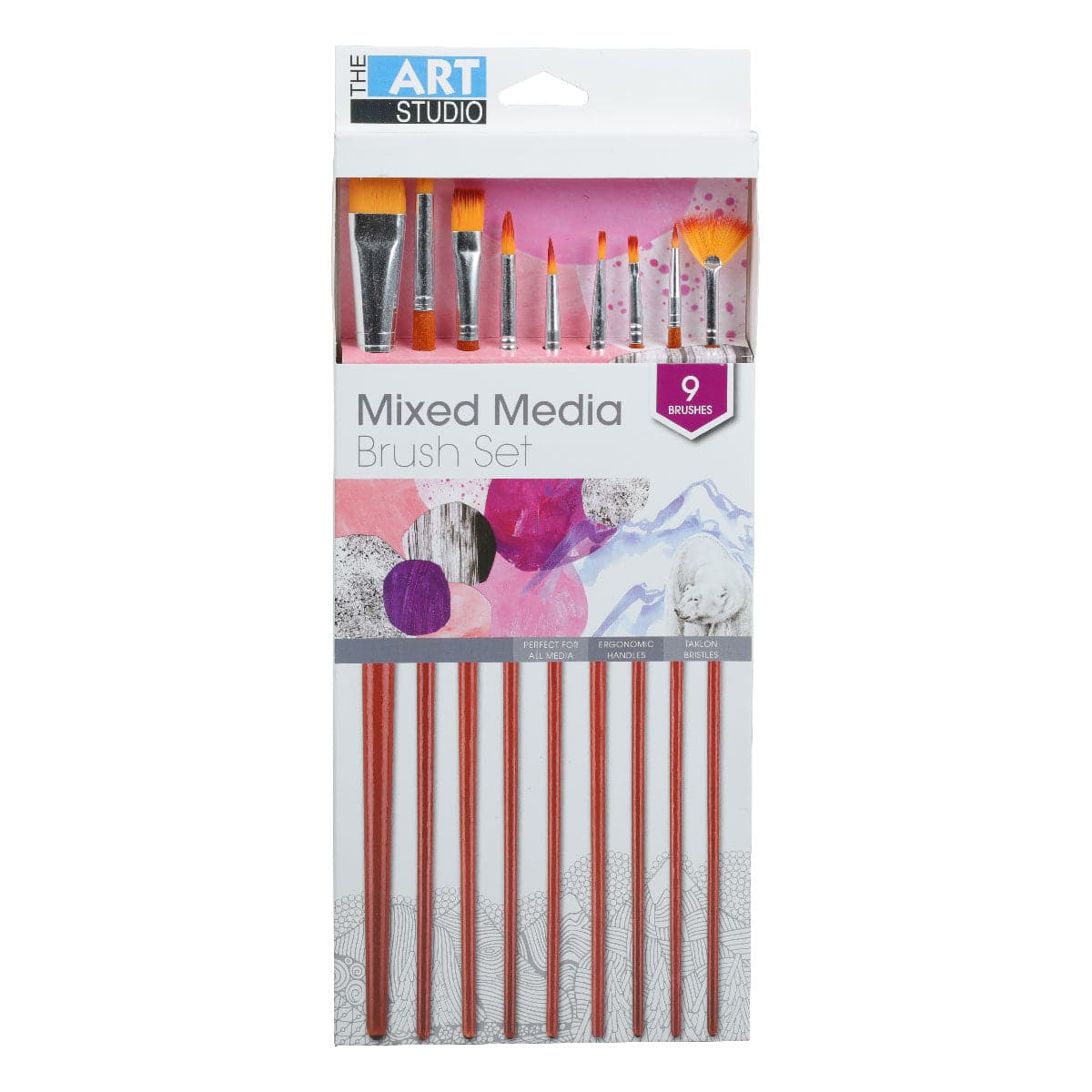 Image of The Art Studio Mixed Media Synthetic Brush Set 9 Pieces