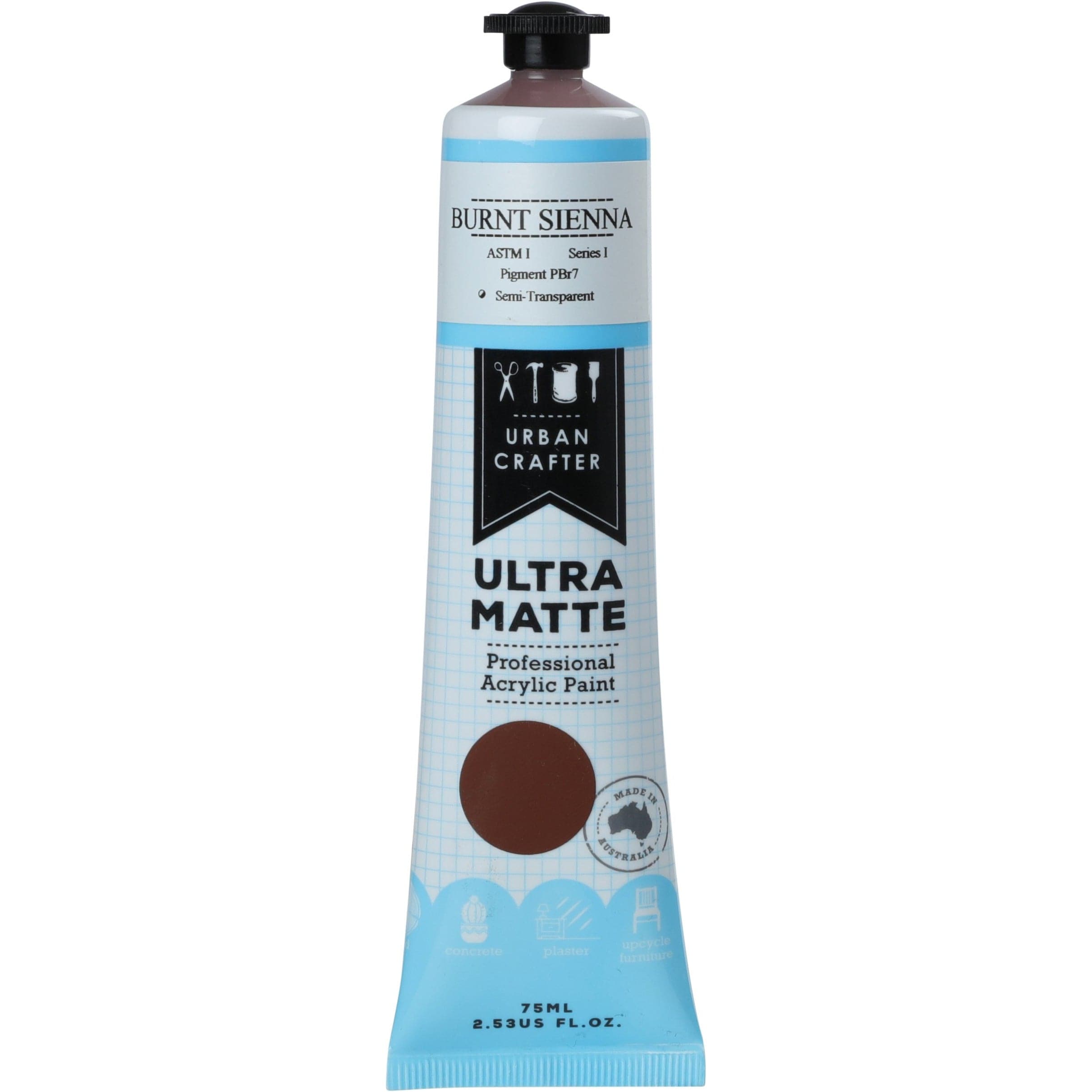 Image of Urban Crafter Ultra Matte Acrylic Paint Semi-Transparent S1 ASTM1 Burnt Sienna 75ml